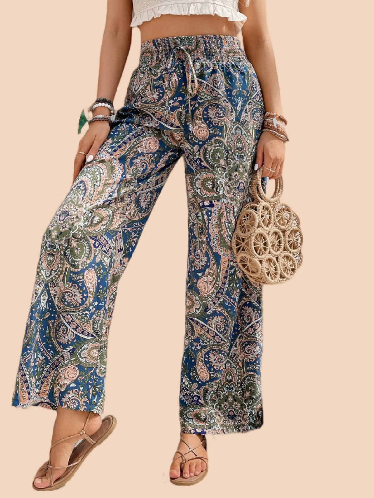 Women for Pants - Paisley Print Wide Leg Pants