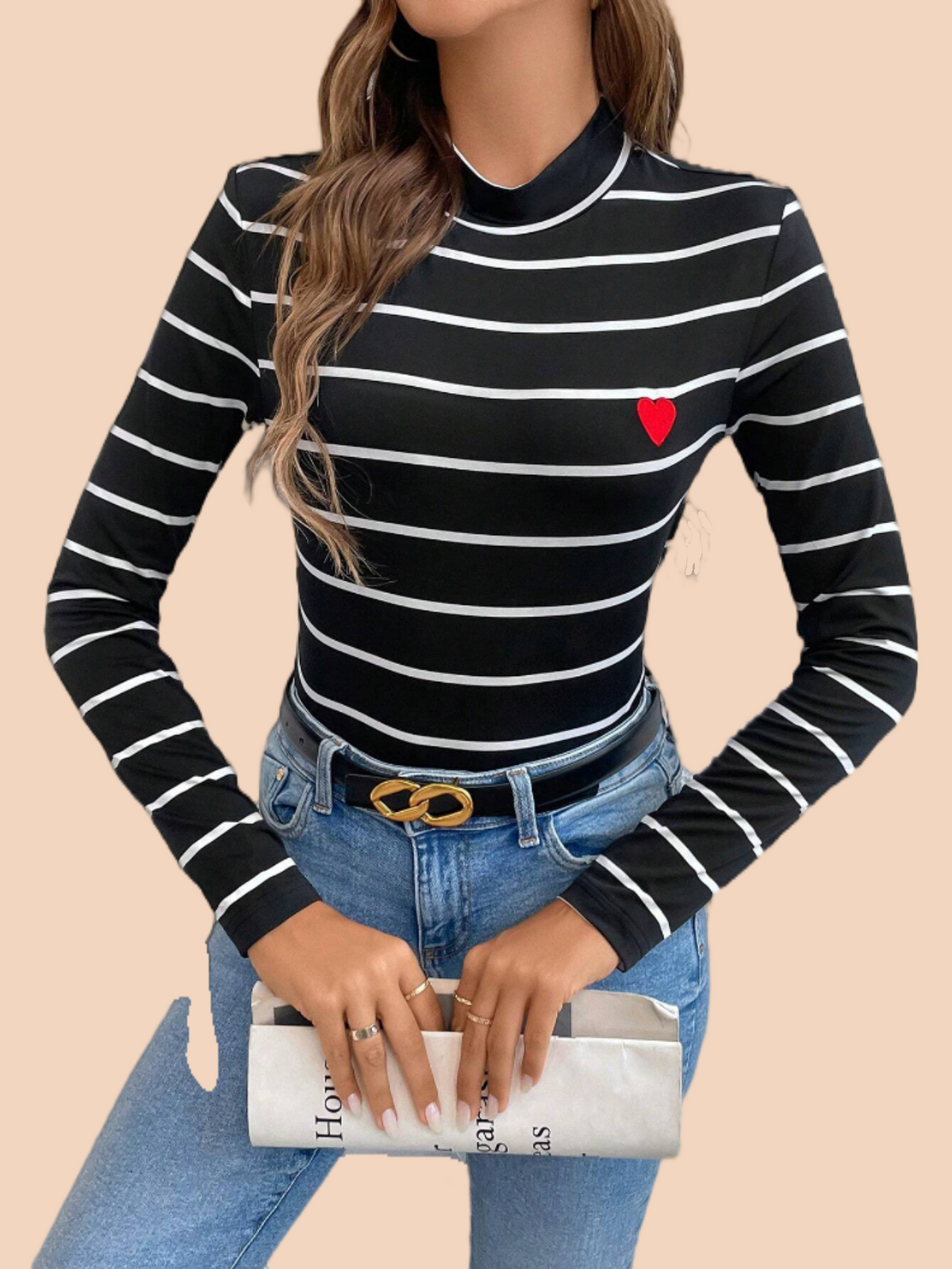 Women's Striped Long Sleeve Tops Color Block Round Neck Basic Tee Shirt