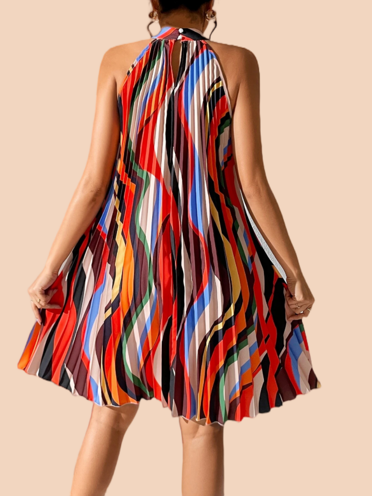 Allover Print Pleated Halter Dress