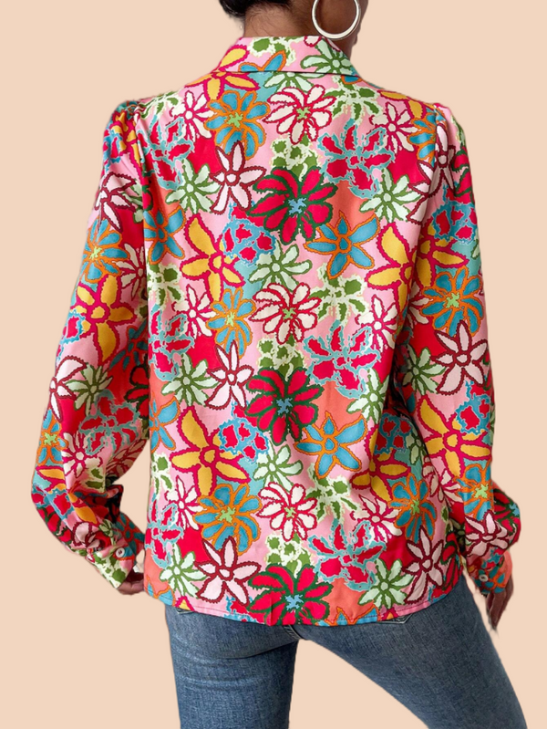 Women's Floral Button Down Shirts Long Sleeve Collared Dressy Blouse Tops