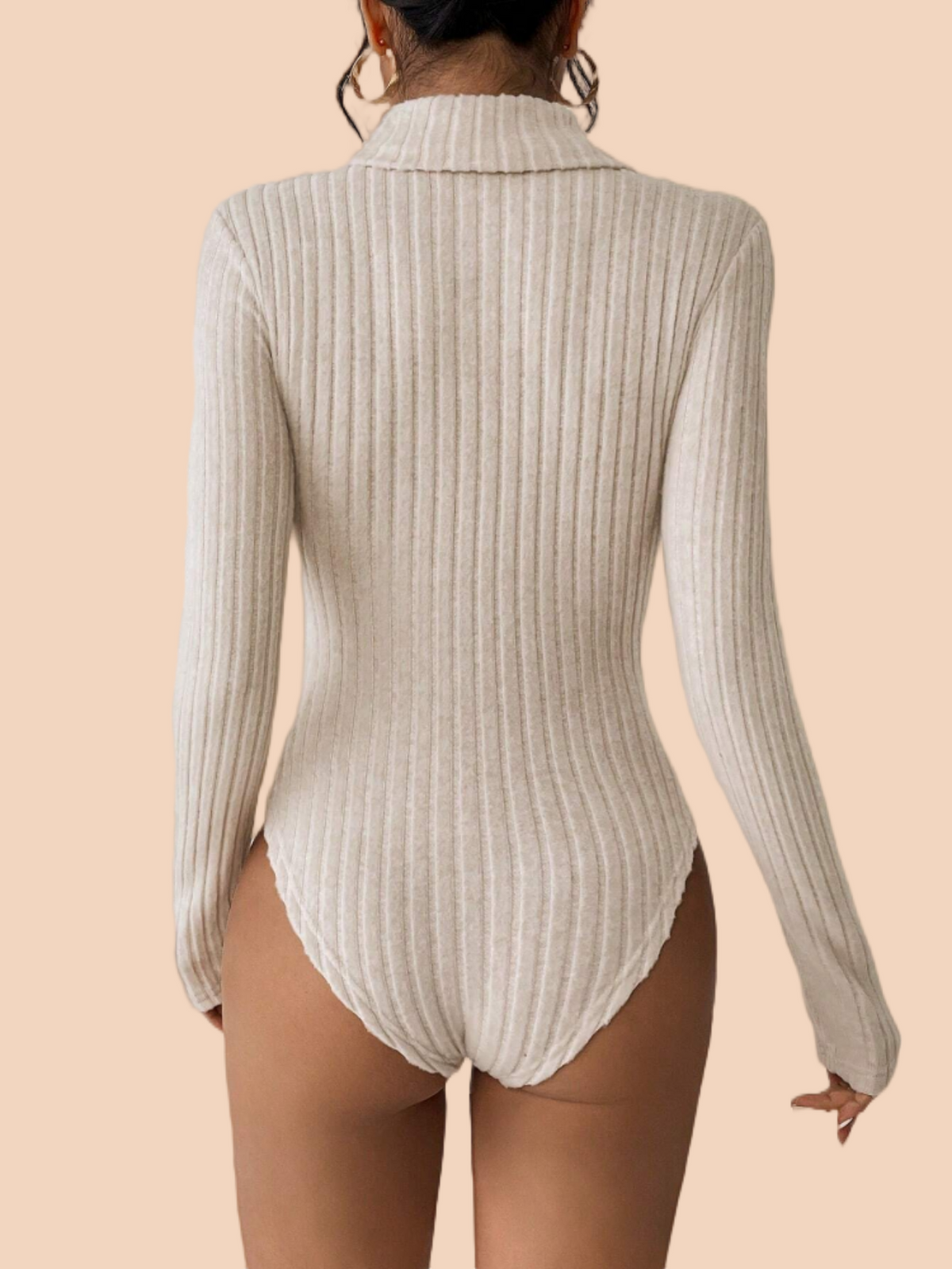 Women's Long Sleeve Bodysuit Rib Knit Jumpsuit Leotard Tops