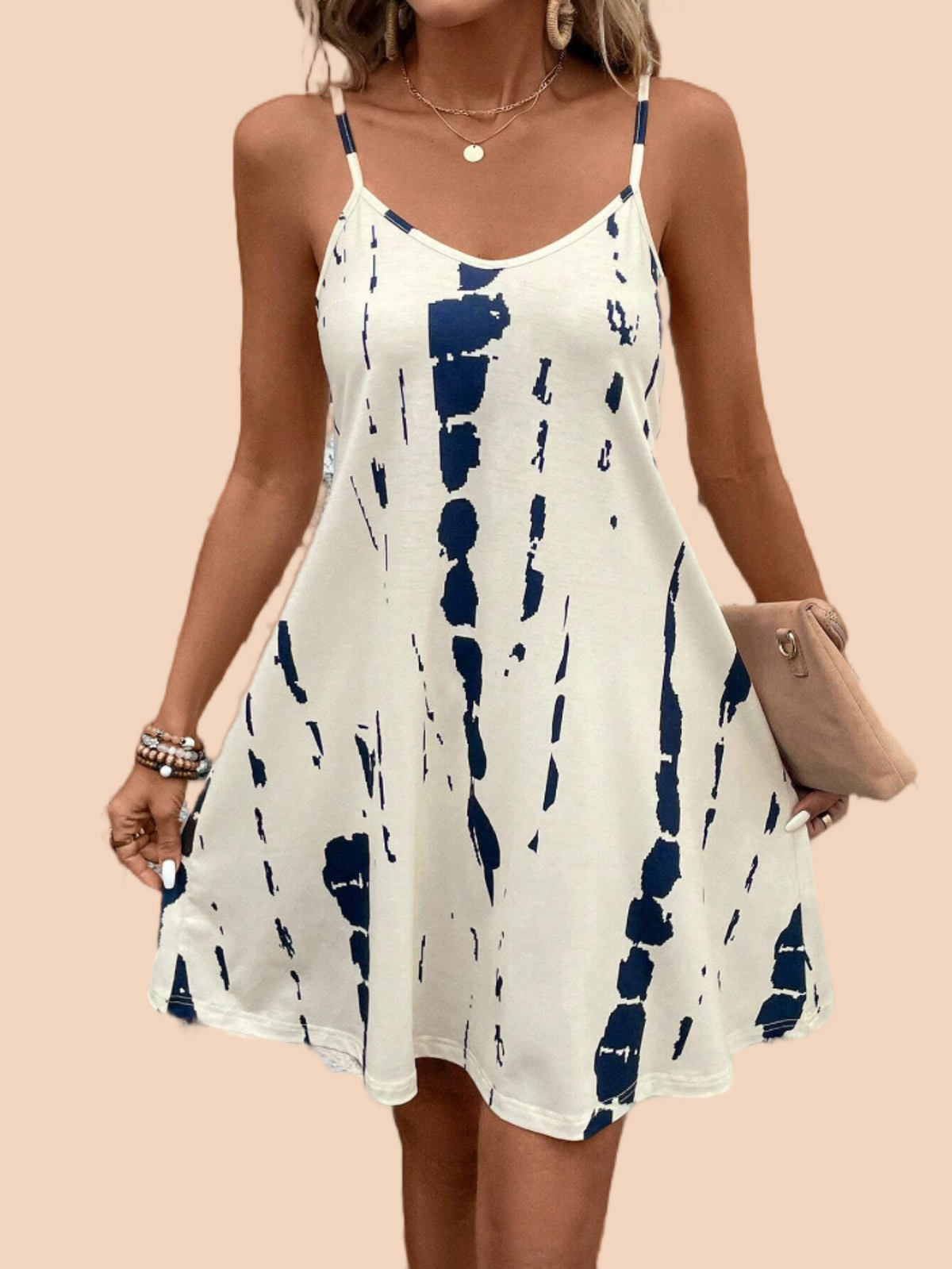 Womens Summer Casual Dress Deep V Neck Comfy Strappy Dresses Tie Dye Loose Swing Cover Ups Sundress