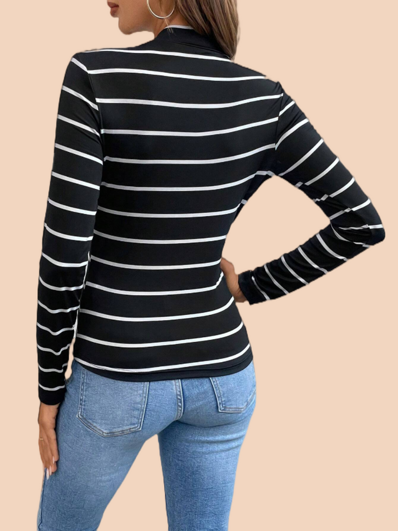 Women's Striped Long Sleeve Tops Color Block Round Neck Basic Tee Shirt