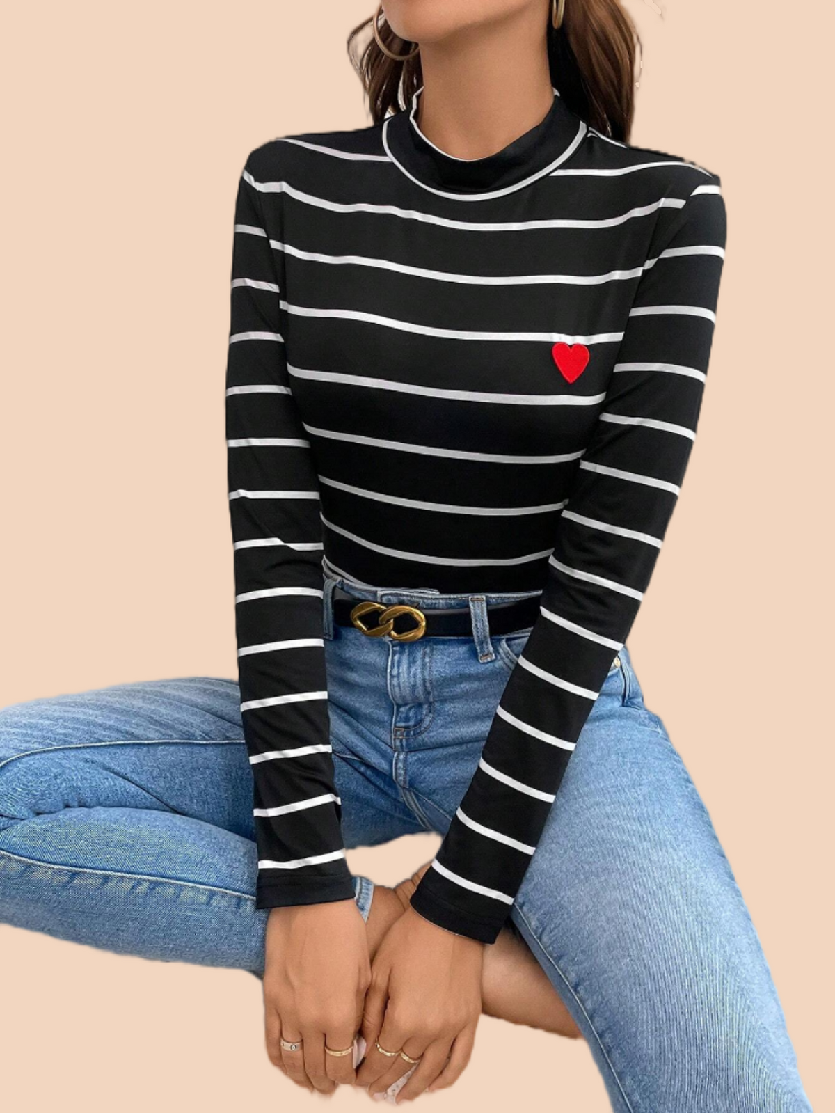 Women's Striped Long Sleeve Tops Color Block Round Neck Basic Tee Shirt