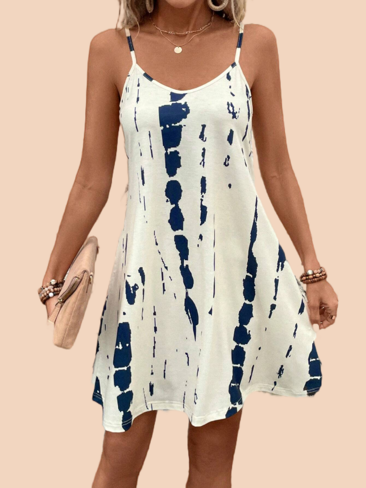 Womens Summer Casual Dress Deep V Neck Comfy Strappy Dresses Tie Dye Loose Swing Cover Ups Sundress