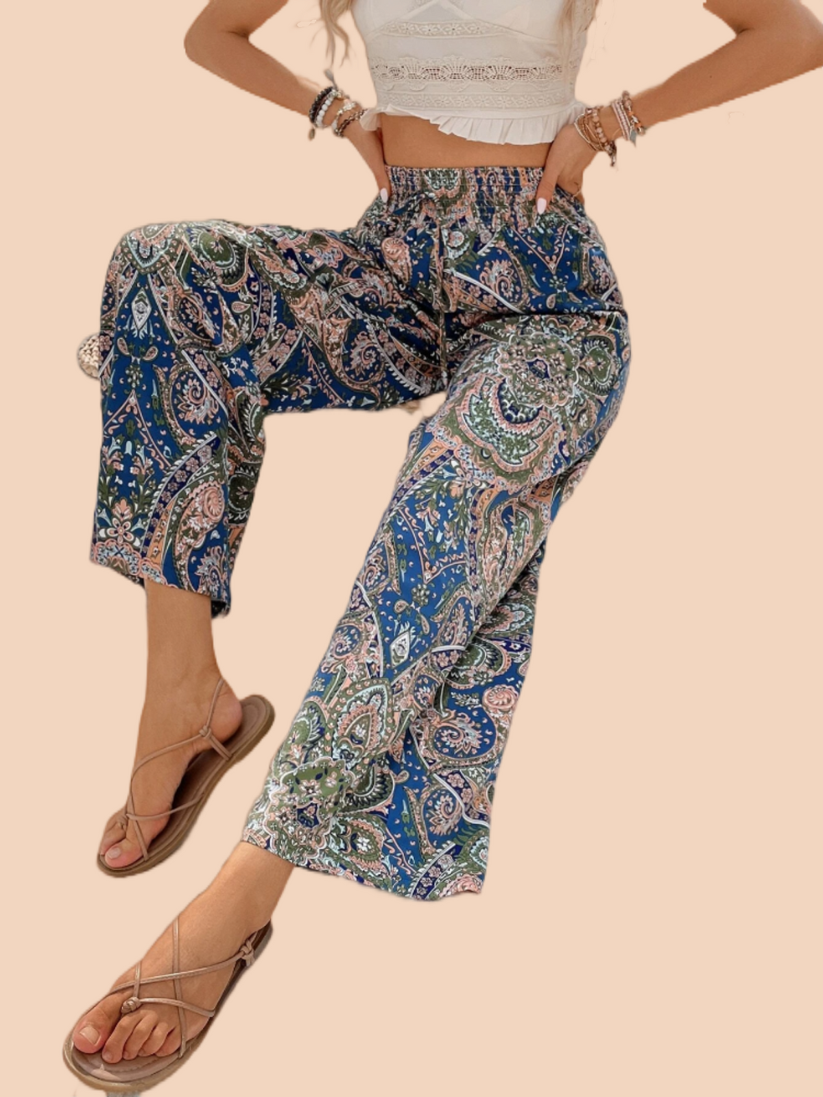 Women for Pants - Paisley Print Wide Leg Pants