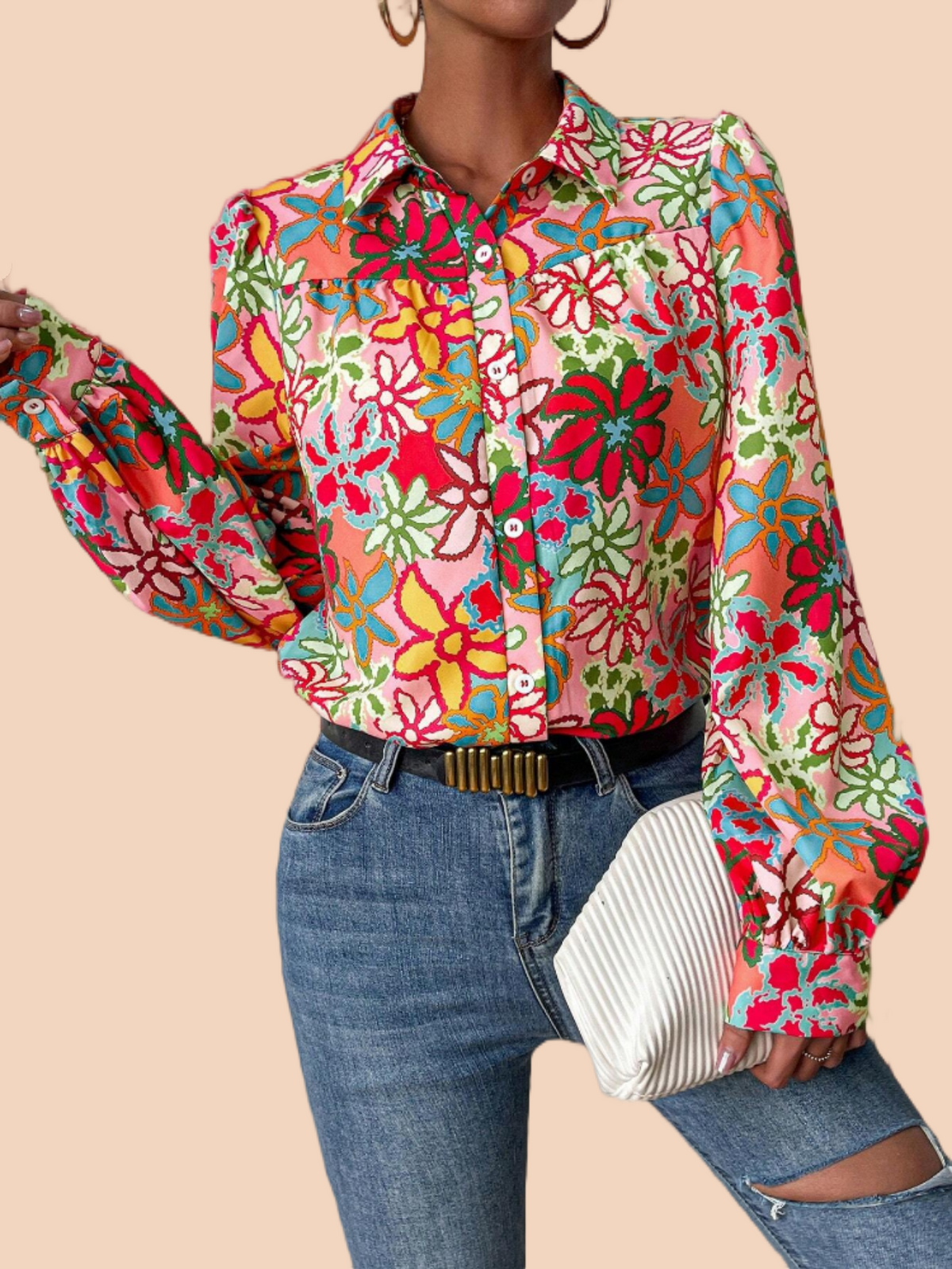 Women's Floral Button Down Shirts Long Sleeve Collared Dressy Blouse Tops