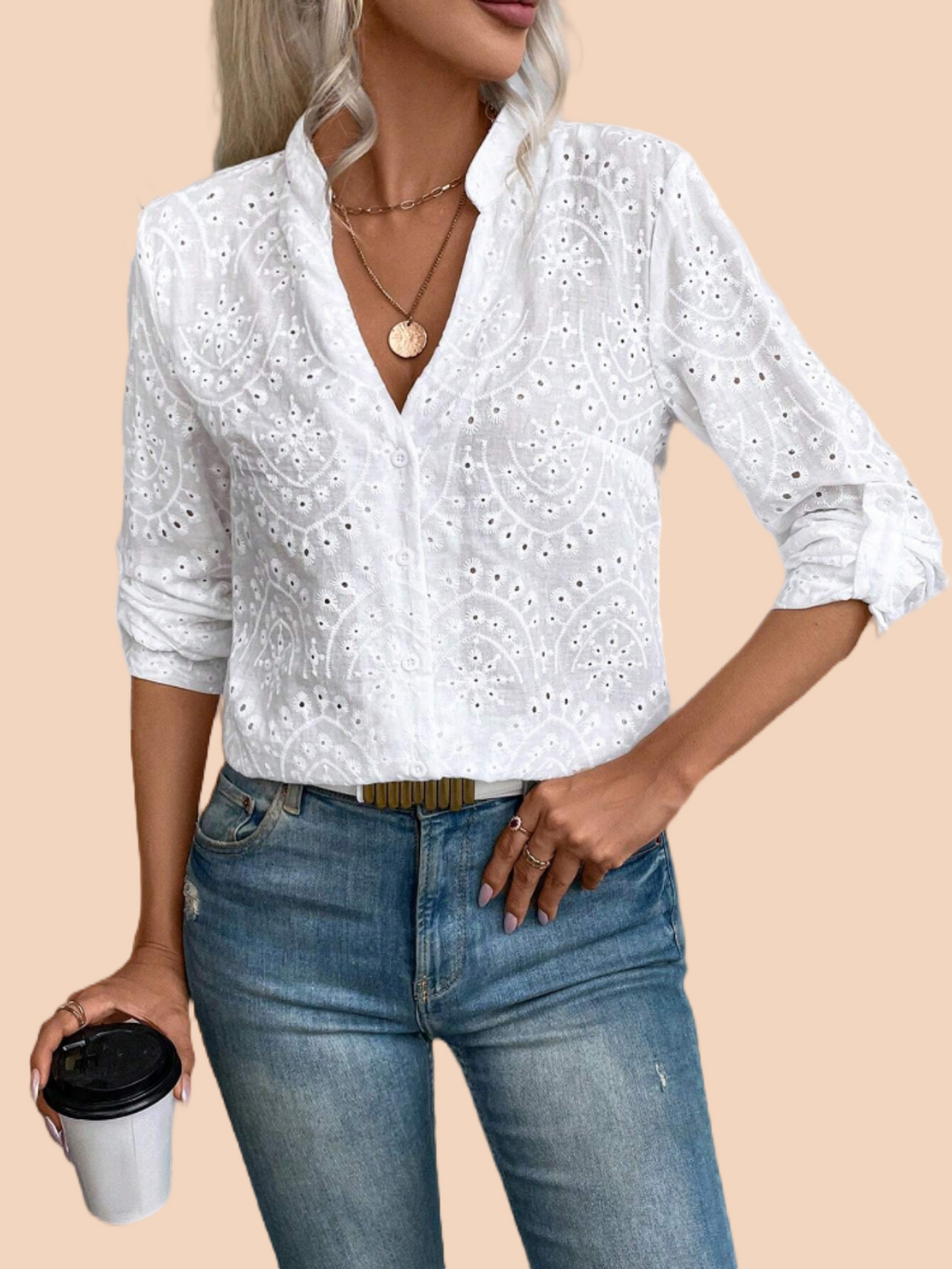 Women Embroidered V Neck Short Sleeve Blouse Summer Casual Crochet Lace Cotton Linen Shirts Tops