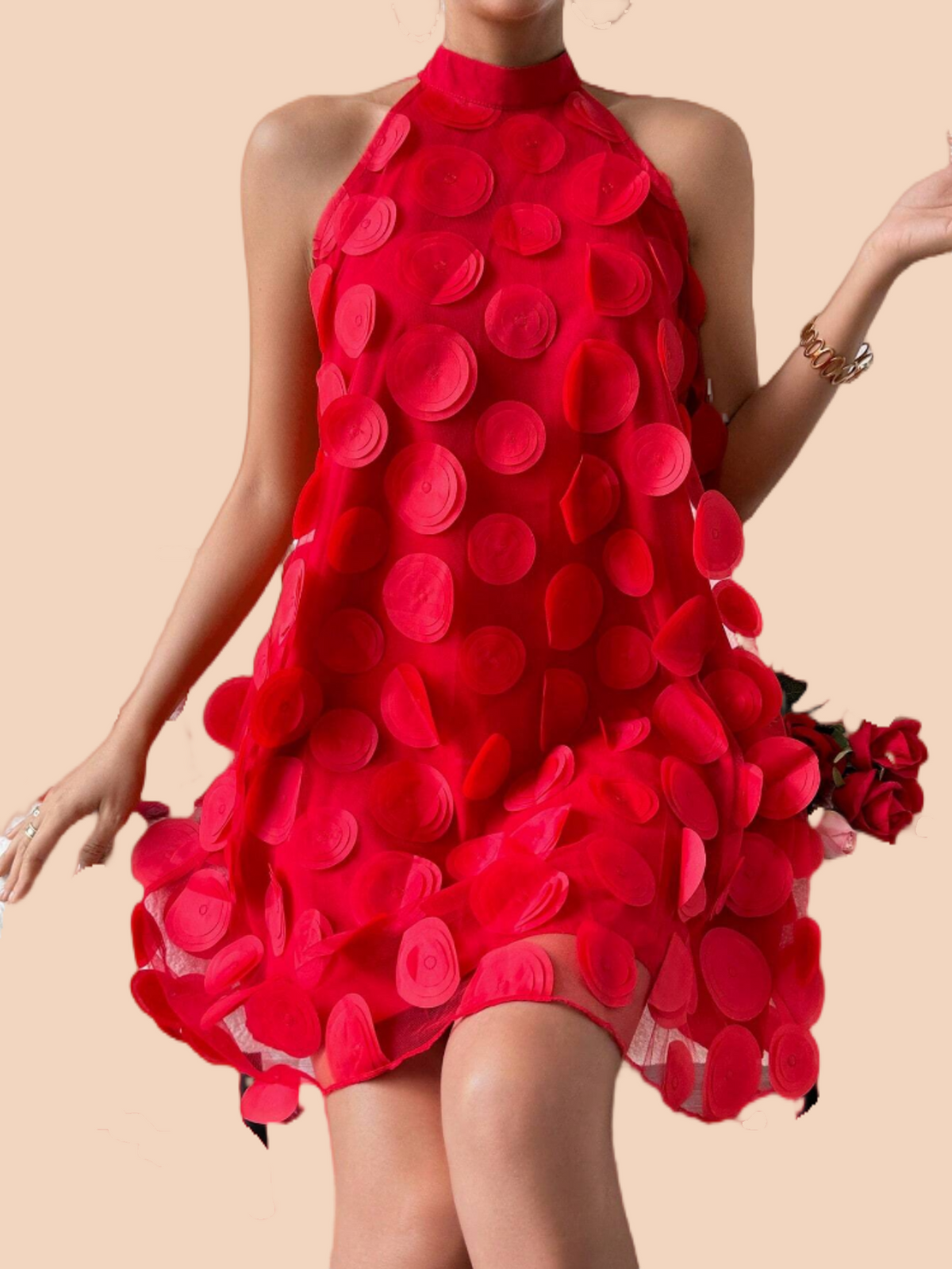 Women's Three-Dimensional Flower Halter Neck Dress