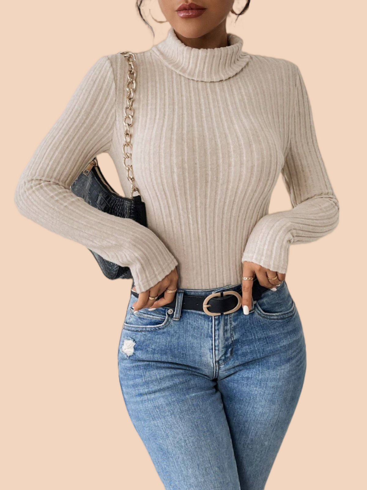 Women's Long Sleeve Bodysuit Rib Knit Jumpsuit Leotard Tops