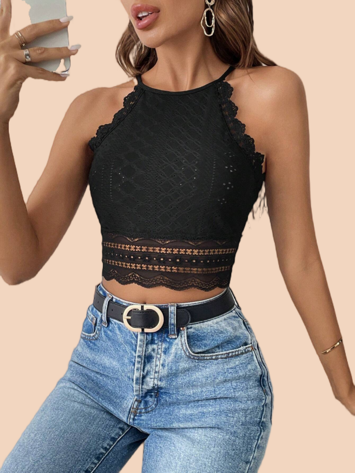 Women's Crop Tank Top Splicing Lace Ribbed Knit Sleeveless Slim Fit Basic Camisole Summer