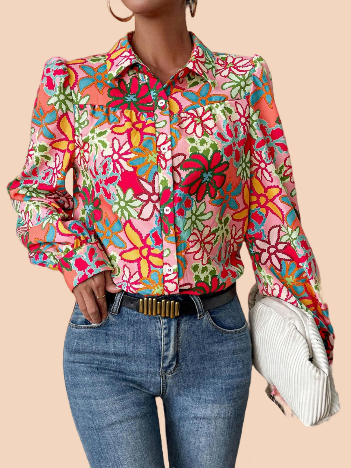 Women's Floral Button Down Shirts Long Sleeve Collared Dressy Blouse Tops