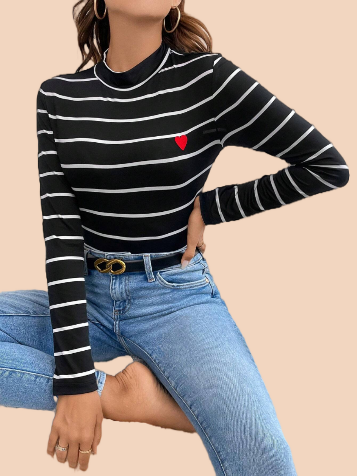 Women's Striped Long Sleeve Tops Color Block Round Neck Basic Tee Shirt