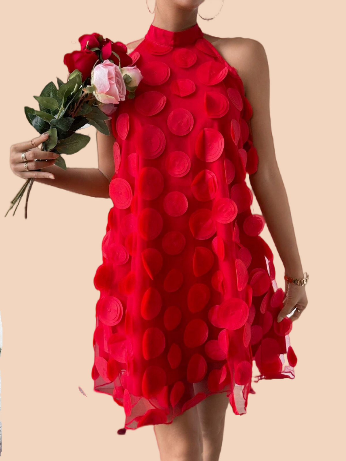 Women's Three-Dimensional Flower Halter Neck Dress