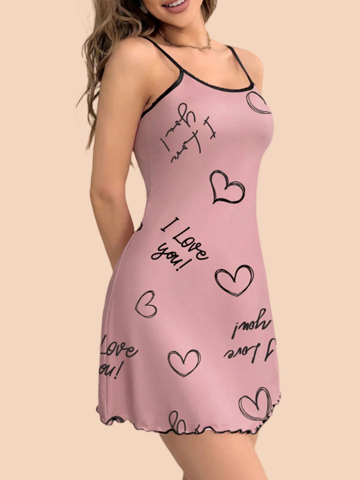 Heart Letter Printed Slip Loungewear Pajama Dress