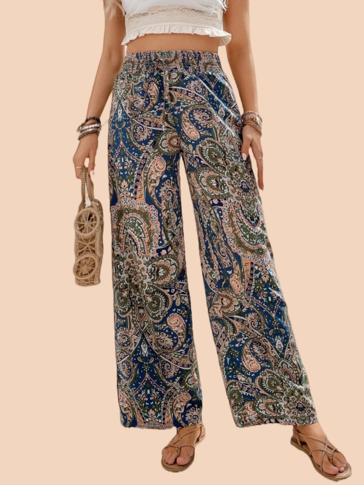 Women for Pants - Paisley Print Wide Leg Pants