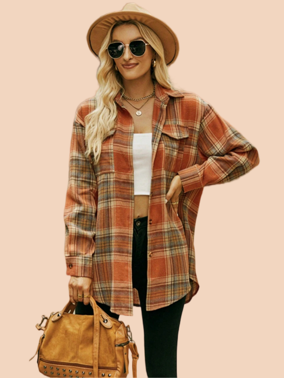 Plaid Collared Neck Long Sleeve Coat