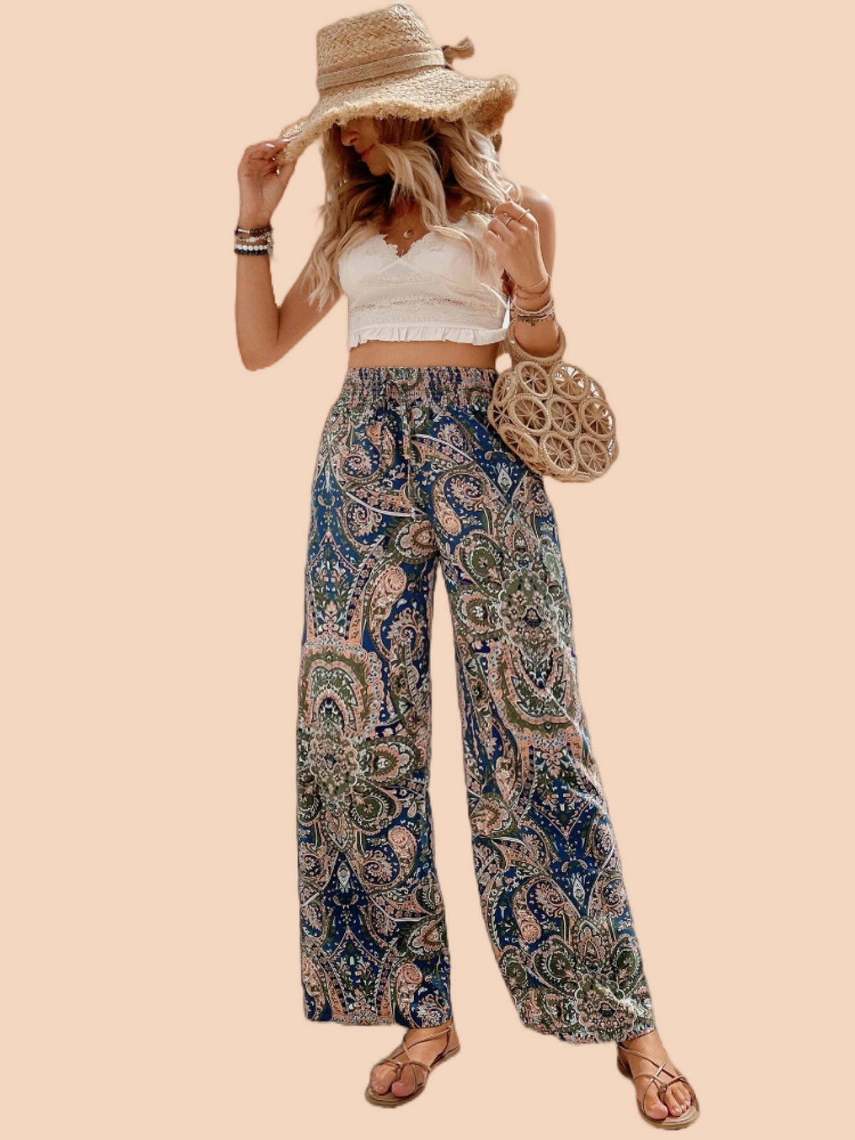 Women for Pants - Paisley Print Wide Leg Pants