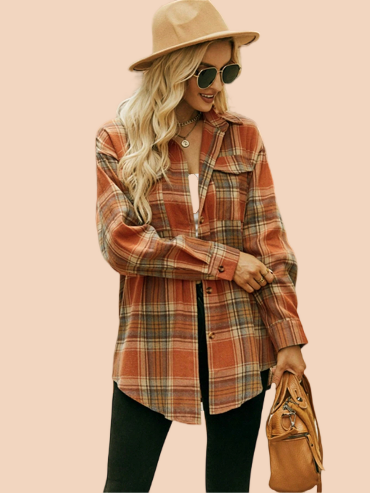 Plaid Collared Neck Long Sleeve Coat