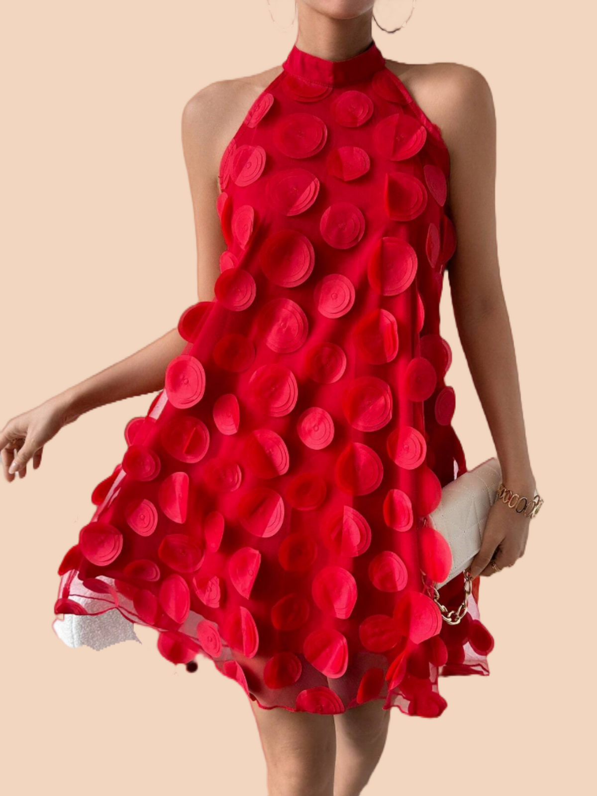 Women's Three-Dimensional Flower Halter Neck Dress