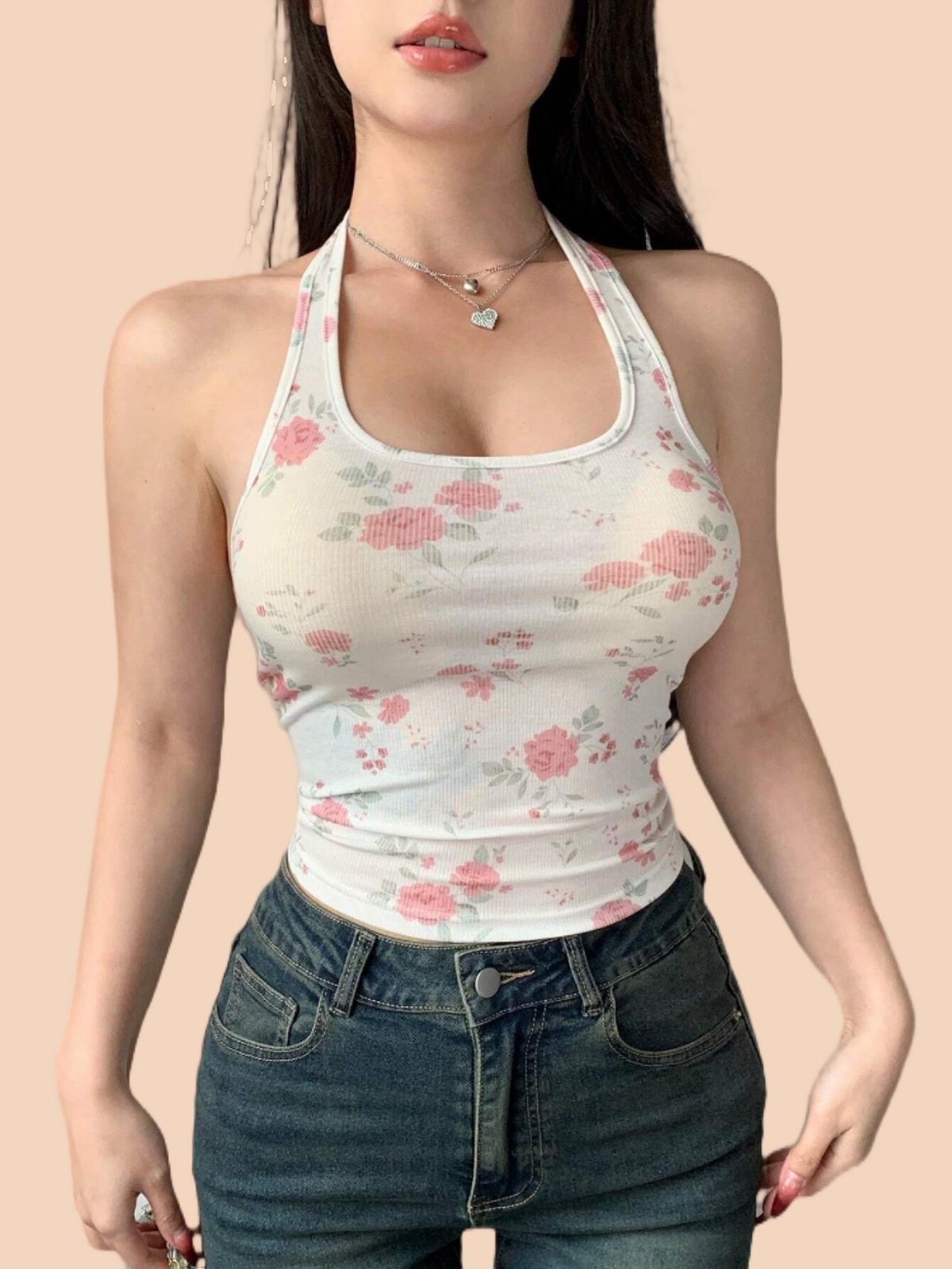 Women's Halter Neck Floral Print Cami Tank Top