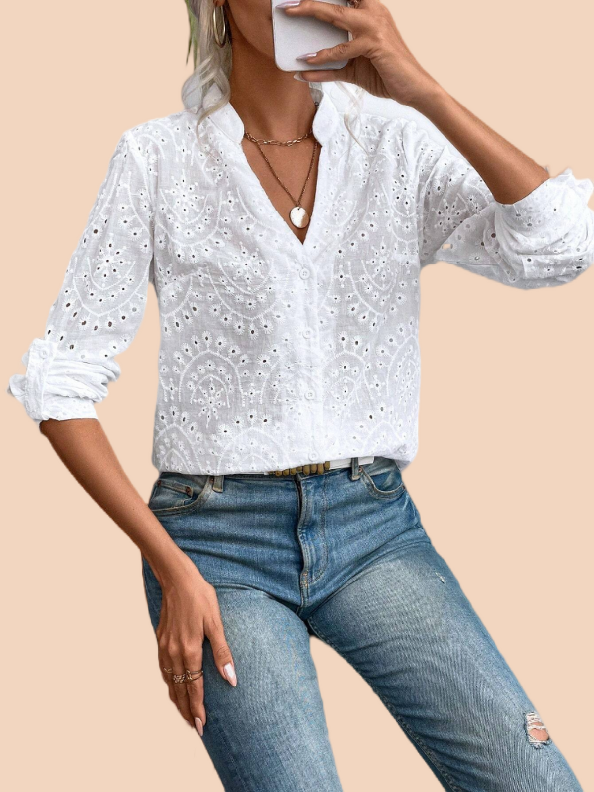 Women Embroidered V Neck Short Sleeve Blouse Summer Casual Crochet Lace Cotton Linen Shirts Tops