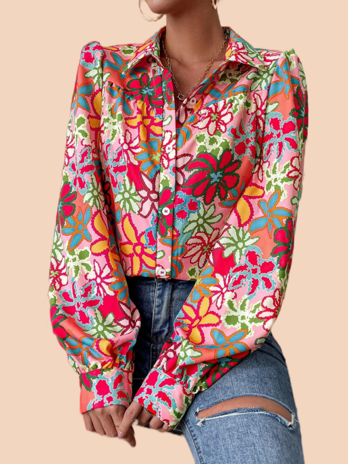 Women's Floral Button Down Shirts Long Sleeve Collared Dressy Blouse Tops